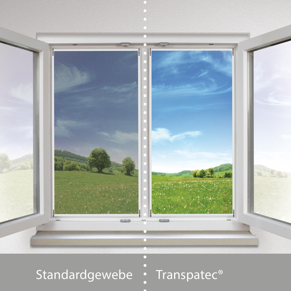 Vergleich Fenster Standardgewebe und Transpatec erfal